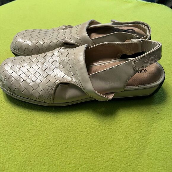 Softwalk Women’s Salina Woven Flat Shoes Leather Comfy Beige 9N Slingback Clog - Picture 2 of 6